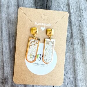 Handmade Gold and White Dangle Earrings